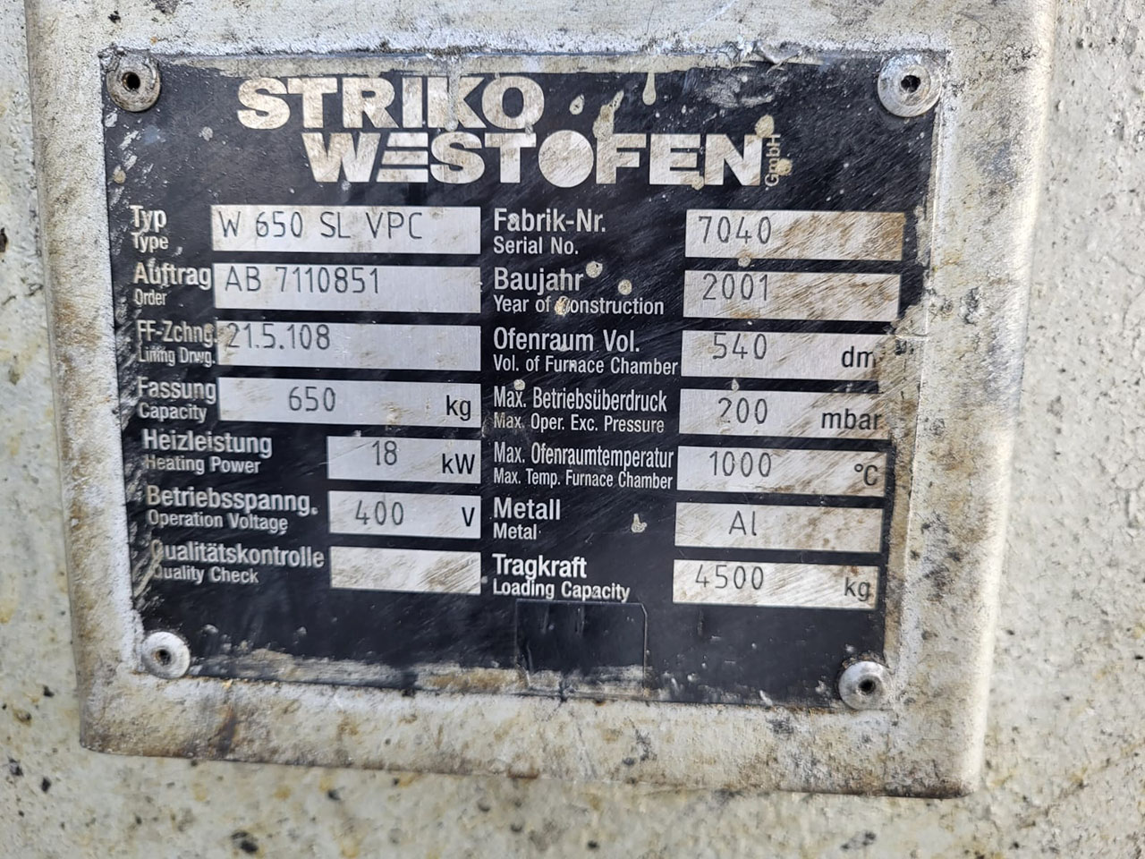 StrikoWestofen W 650 SL ProDos Dávkovací pec O1749, použitá StrikoWestofen W 650 SL ProDos Dávkovací pec O1749, použitá